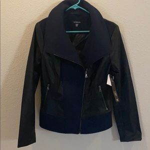New Black/Navy Moto Leather Biker Jacket
